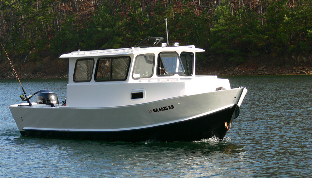 Blue and White 24 foot jumbo Tolman skiff DIY wooden boat